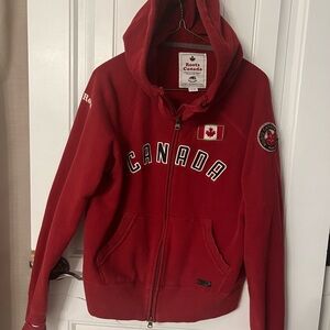 Roots Red Zip-Up Hoodie with Canada Patch